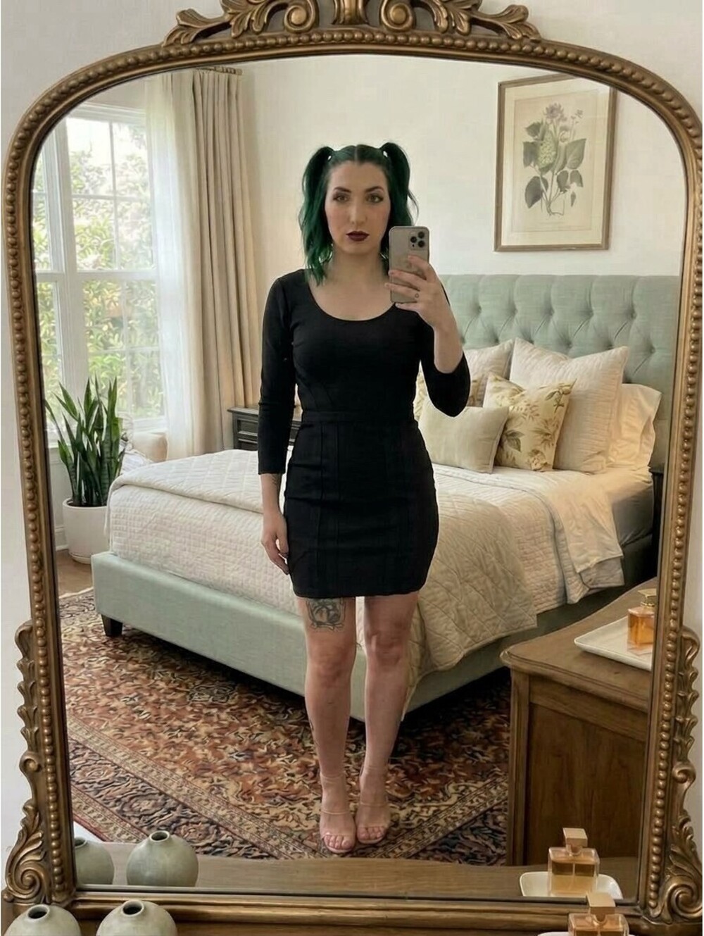 Wow Couture Black Dress Medium M Bandage Knit Bodycon Long Sleeve Cutout Ladder